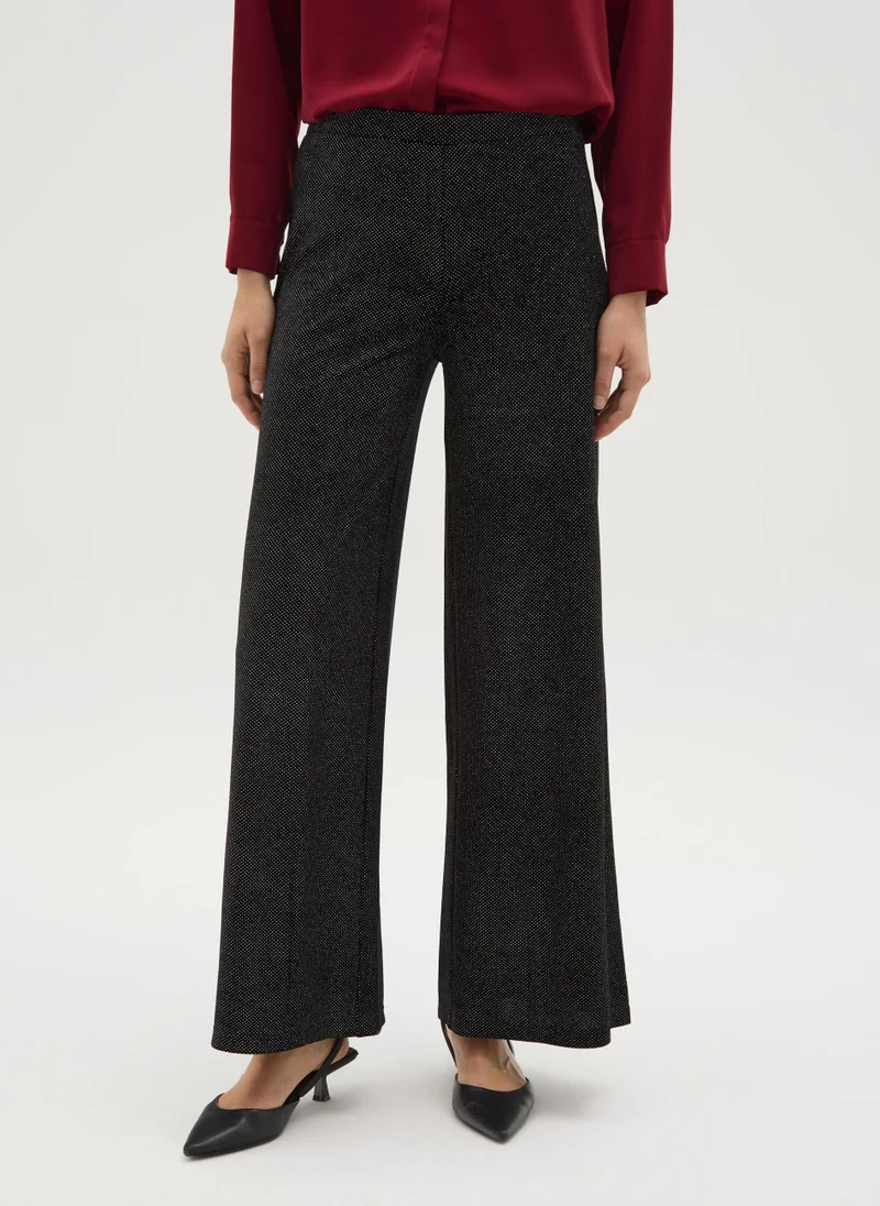 او في اس OVS Black Wide-Leg Trousers With Glitter
